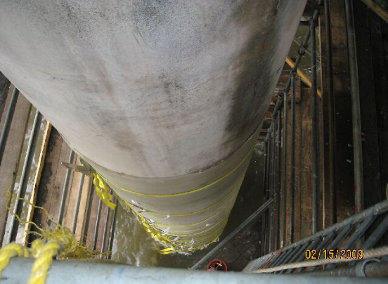 Piling with some of fiberglass in place for encapsulation Piling with some of fiberglass in place for encapsulation