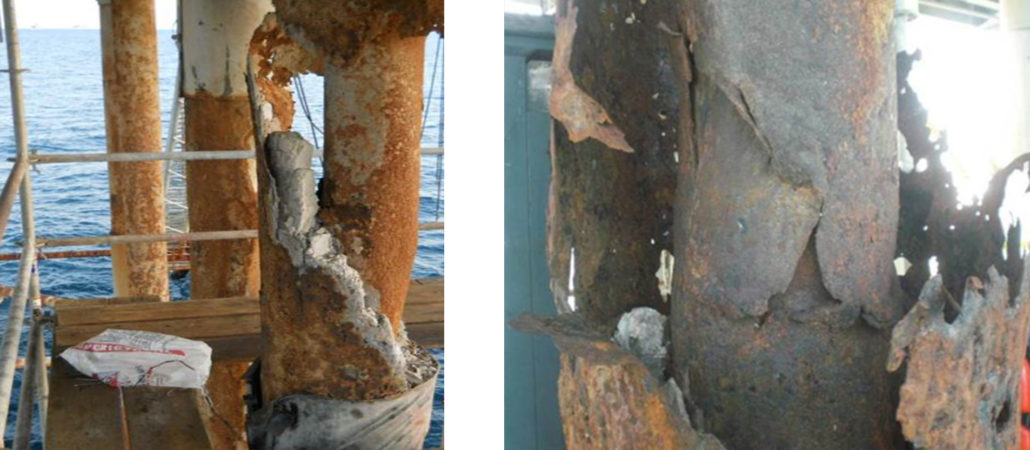 Conductor failed at waterline due to long term corrosion pics