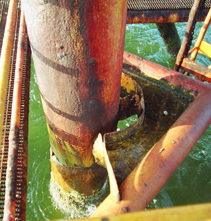 Conductor failed at waterline due to long term corrosion Conductor failed at waterline due to long term corrosion
